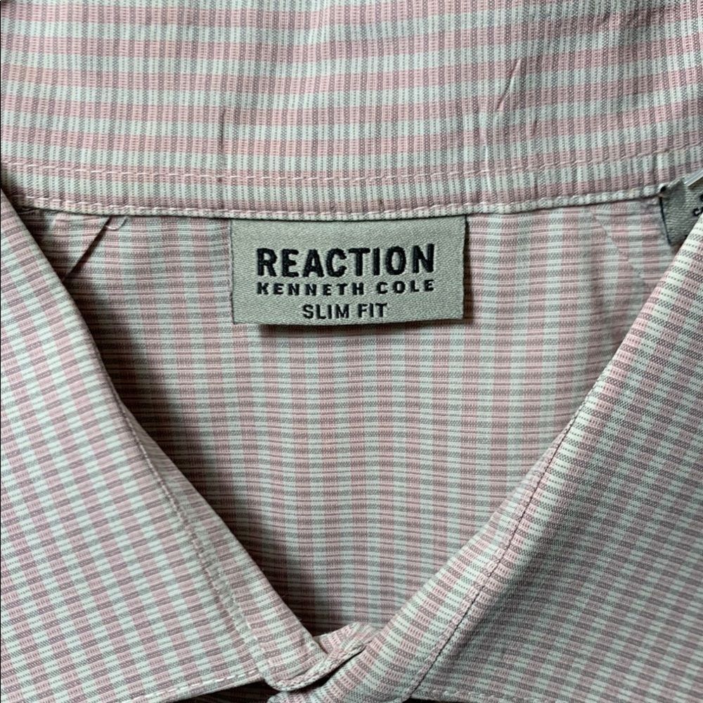 Kenneth Cole Reaction Dress Shirt Men's 17 32/33 Button-Up Pink Slim Fit Plaid - Picture 2 of 9